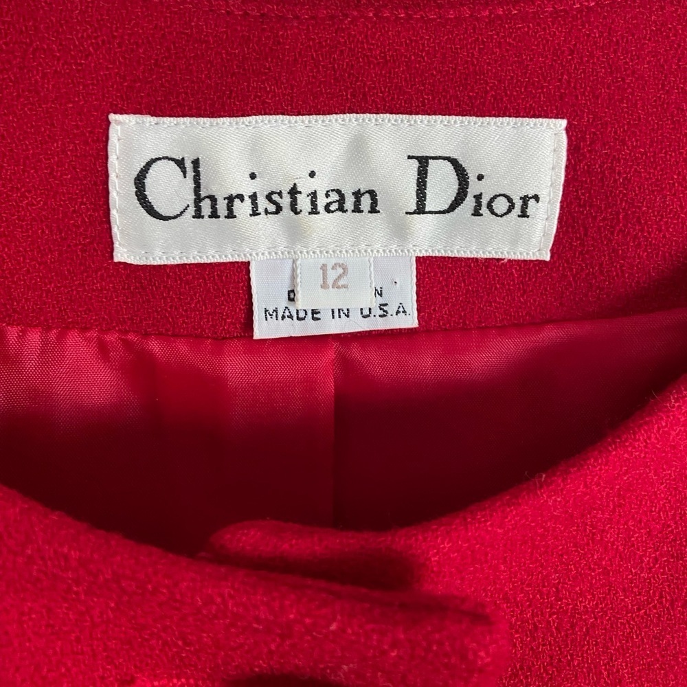CHRISTIAN DIOR Vintage Pure Red Full Suit w/Pleat Skirt Gold Buttons sz 12 - Picture 2 of 16